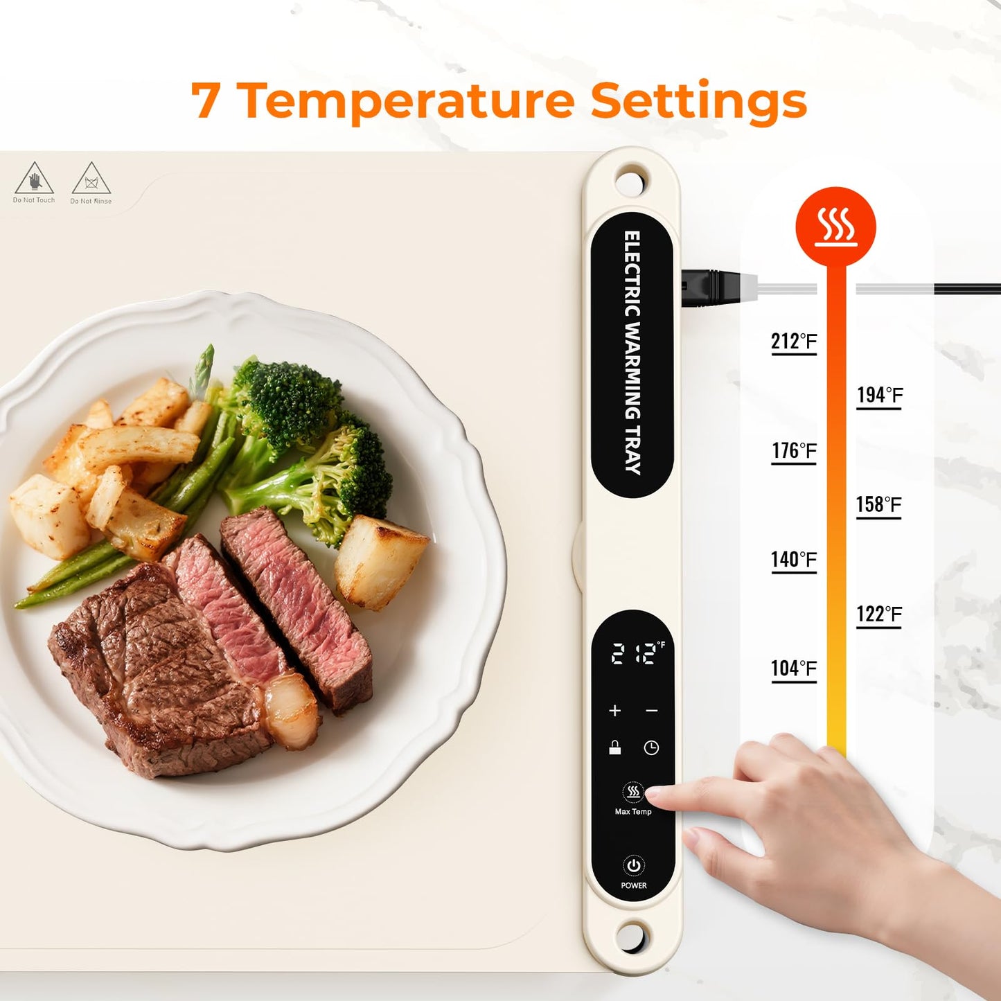 Firelex Food Warming Mat for Buffet, Silicone Food Warming Mat with Timer & 7-Temp Settings, 8s Fast Heat, keep food warm for Party, Events, home dinners, Thanksgiving & Christmas Gift, White