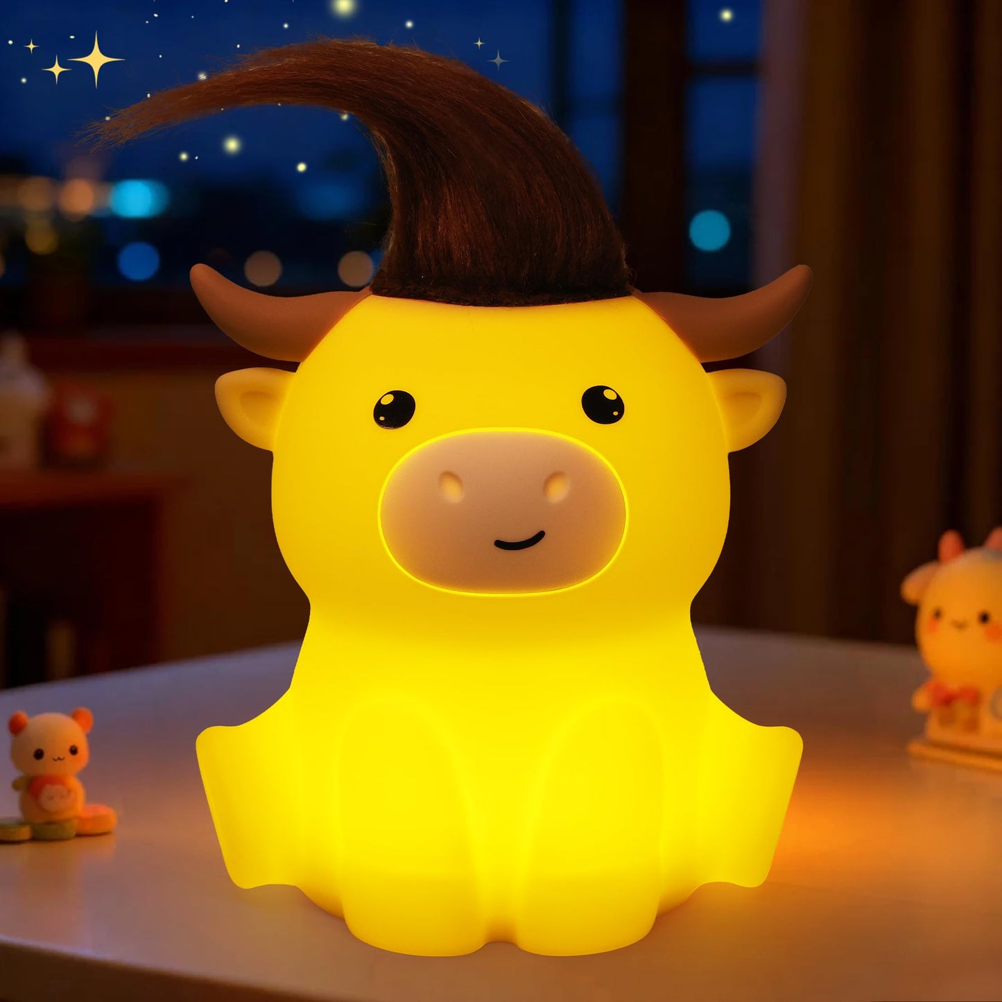 OkiyiD Highland Cow Night Light, Cute Animal Silicone Touch Cow Lamp, Highland Cow Gifts for Boys Girls Women Christmas, Dimmabl