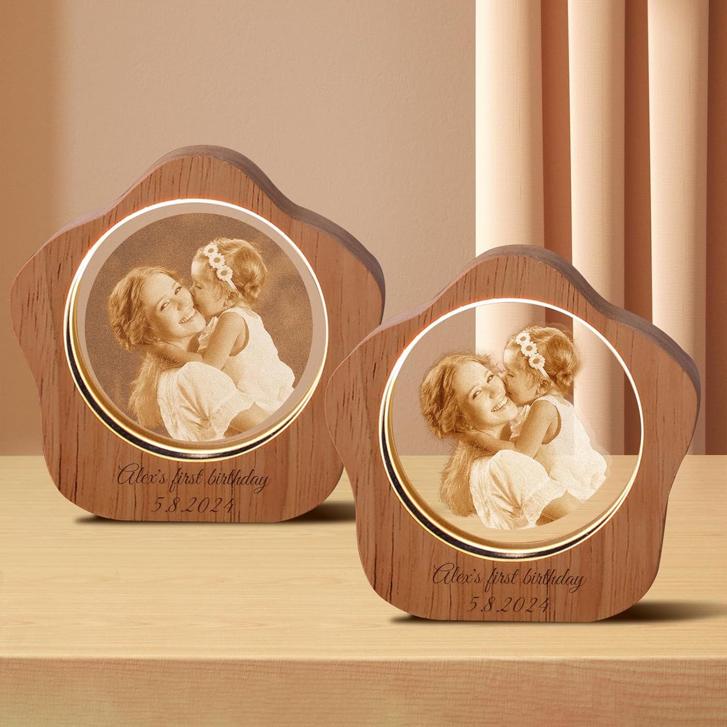 Custom 3D Crystal Photo Night Light – Personalized Glass Photo Ball with Customized 3D Picture Engraving, LED Light Wood Base, Unique Custom Gifts for Family, Pets, Birthday,Valentine's Day (Style 5)