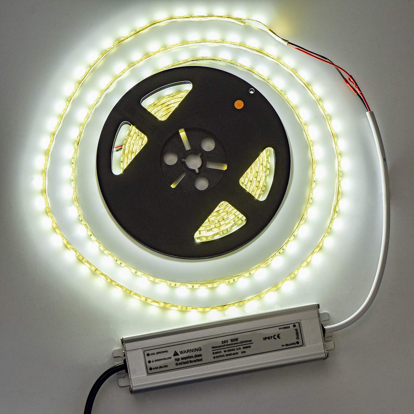 NIYIPXL LED Driver 60W 24V DC Power Supply, Waterproof IP67, 3-Prong Plug, 3.3 Feet Cable, Silver