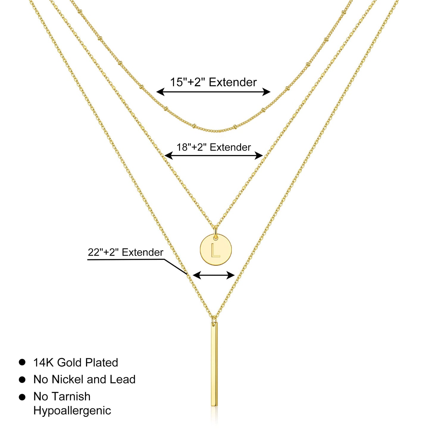 Vjoypro Gold Necklaces for Women Trendy, 14K Gold Plated Initial L Letter Layering Y-Necklaces Coin Pendant Necklace Dainty Bar