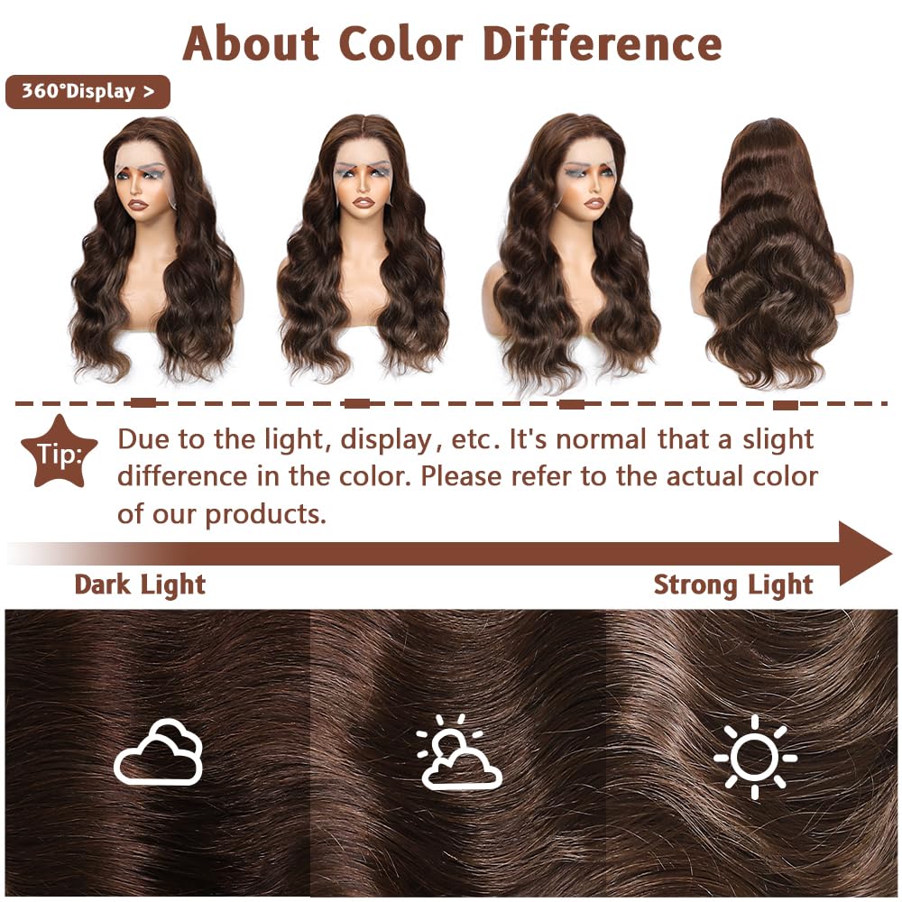 Aolvoblees 22 Inch Chocolate Brown Body Wave 250% Density 13x4 HD Pre Plucked Lace Front Wigs Human Hair Frontal Glueless Colore