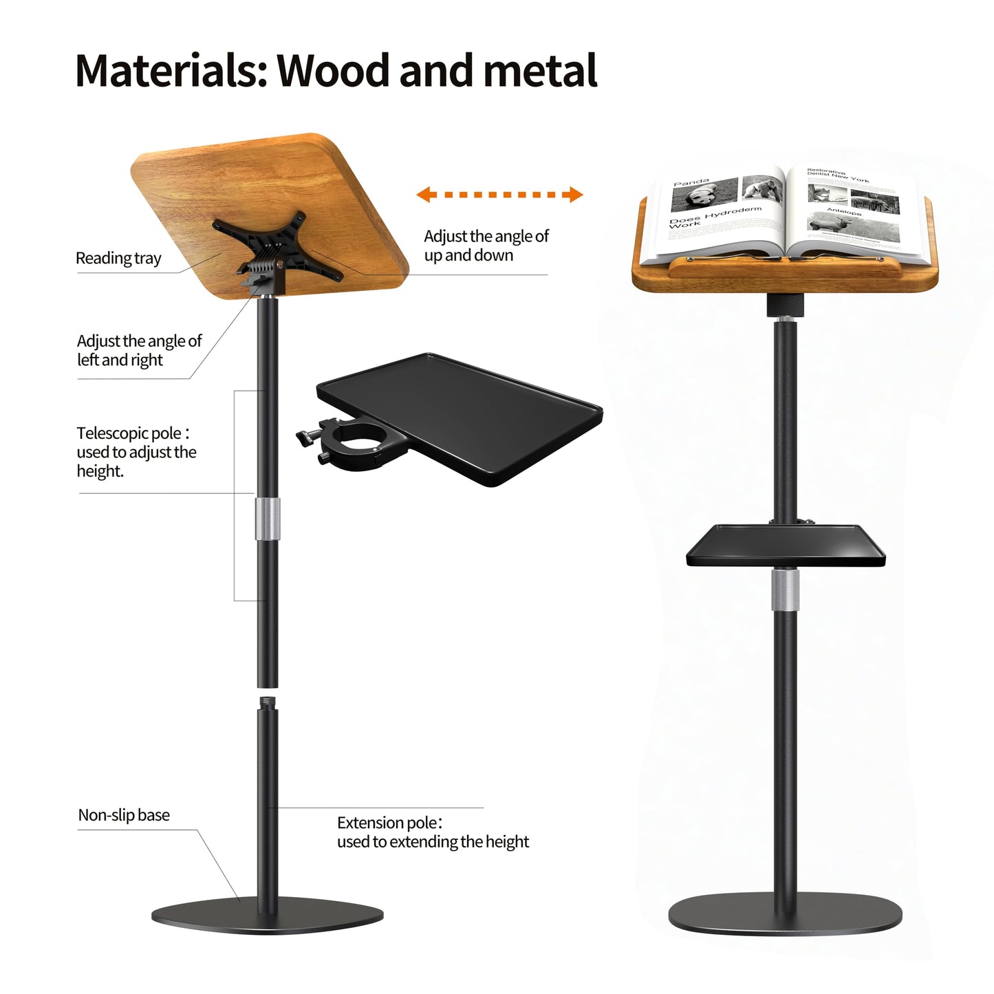 Namon Heavy-Duty Music Stand For Floor, Small Solid Wooden - 15 10 In, Adjustable Height (16.5-51) & Angle (0-180), With Shee