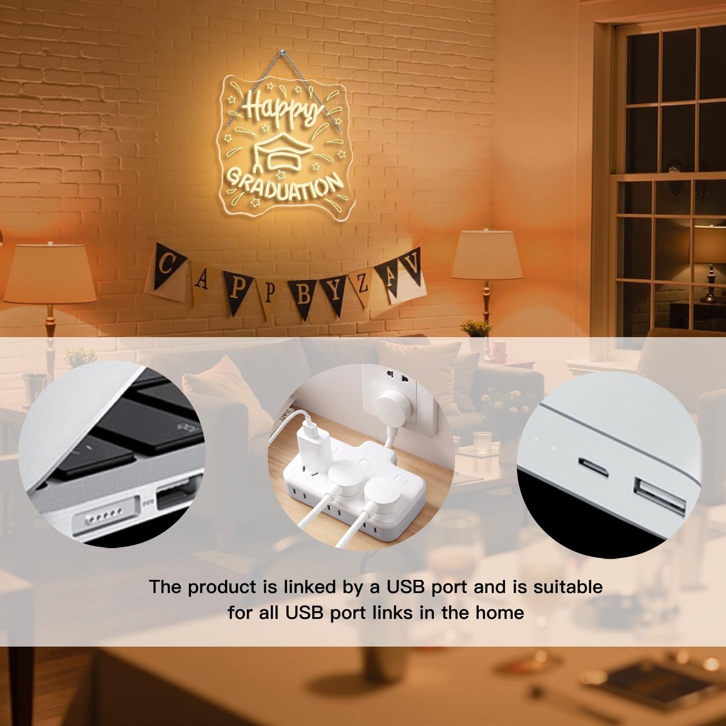 Wlhope Happy Graduation Neon Sign Led Signs For Graduation Ceremony Wall Decor Neon Lights Transparent Acrylic Board Sign For Classroom Dorm School Bedroom Decoration Gifts For Teens