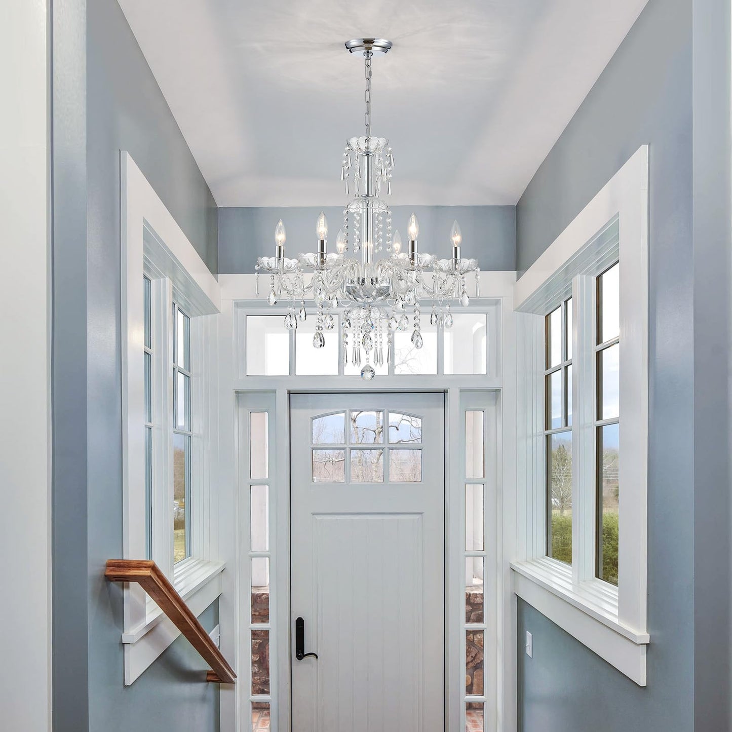 Wuzups 6-Light Crystal Candle Chandelier Pendant Ceiling Light Modern Lighting Fixture For Bedroom Hallway Bar Kitchen Bathroom H 25.6 W 24.4 E12 Base Chrome