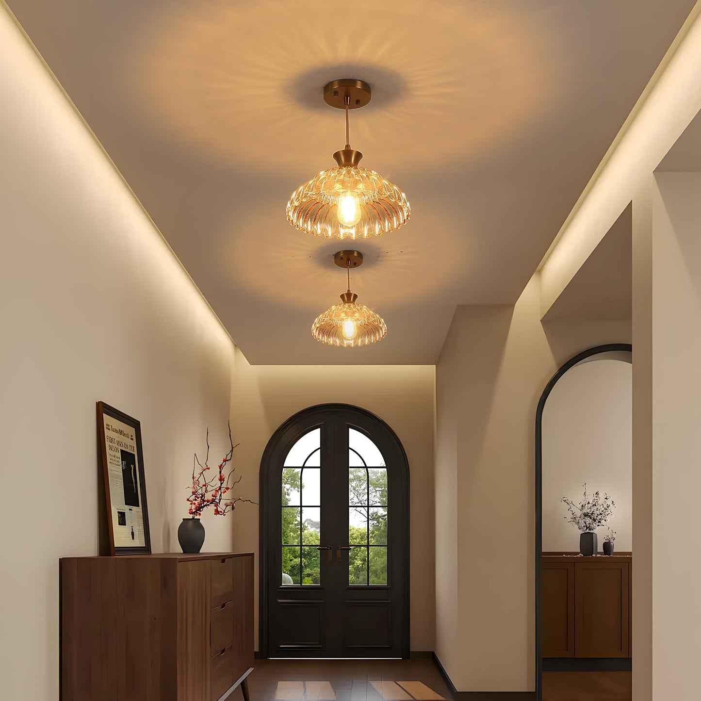 Mgcanyu Amber Glass Pendant Lights 2Pack Brushed Gold Lighting 11.8 Glass Light Fixtures Modern Glass Chandelier Vintage Hanging Ceiling For Kitchen Island Dining Room Restaurant Bedroom Foyer