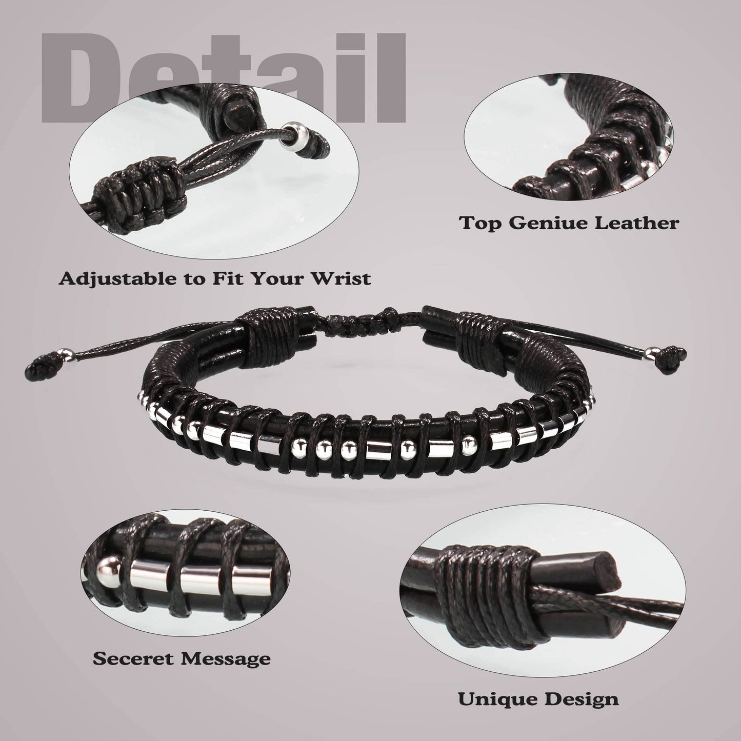 Gifts for People with Anxiety Morse Code Bracelets for Men Leather Inspirational Mens Gifts for Birthday Dad Boyfriend Jewelry