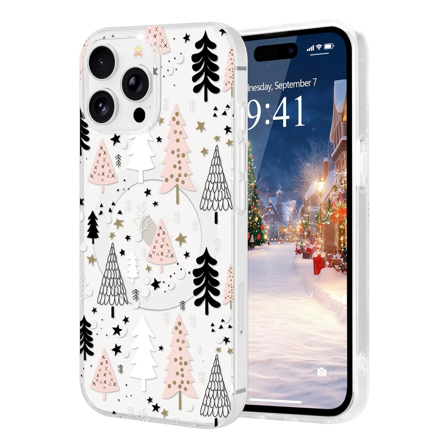 Pepmune for iPhone 15 Pro Case, Cute Merry Christmas Clear Phone Cover for Kids Women Men Xmas Tree Pattern Compatible with MagS