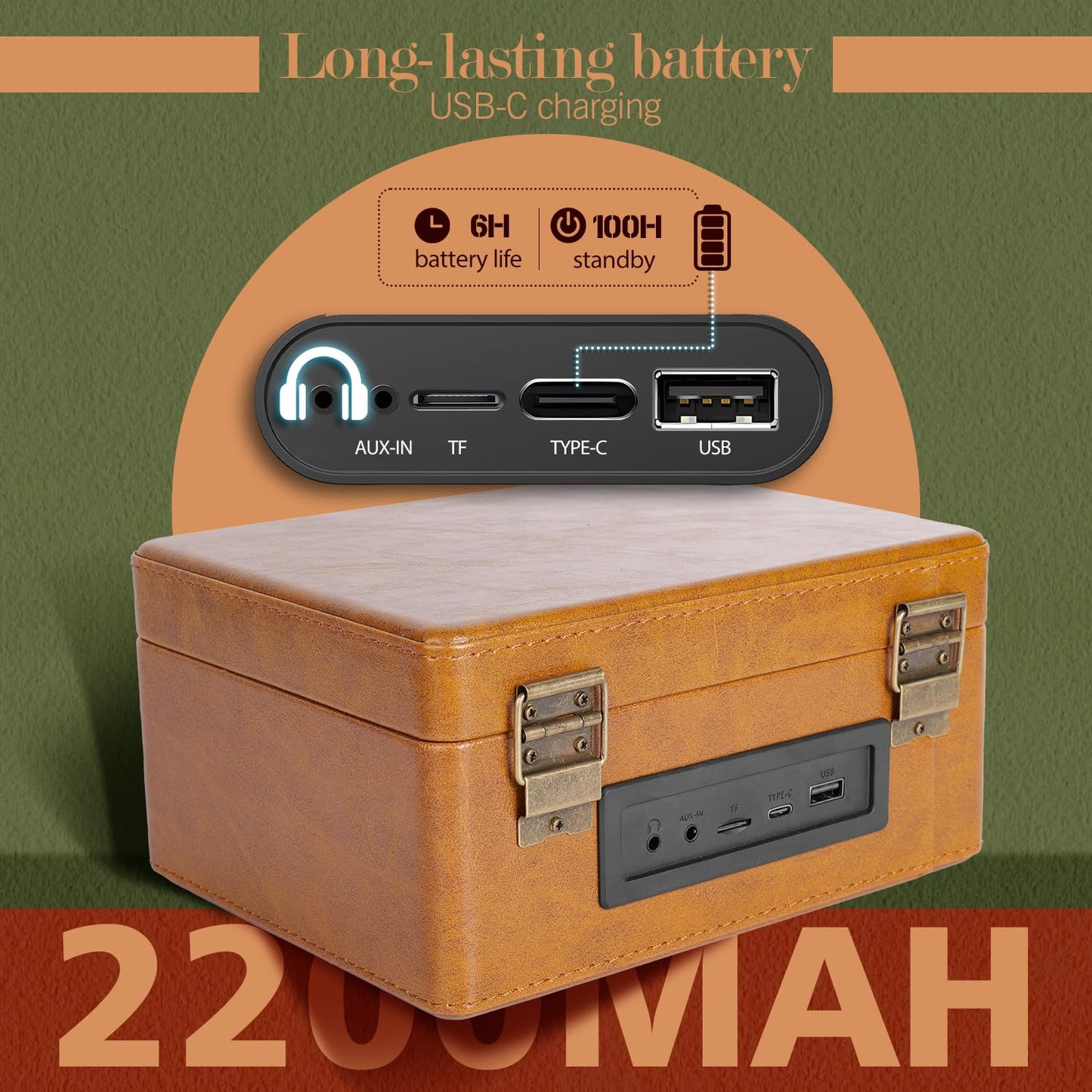 Retrobeat Time Vintage Portable Music Box - Cd With Speakers, Bluetooth Transmitter, Rechargeable, Usb/Aux, Multi-Mode Gift(Brow