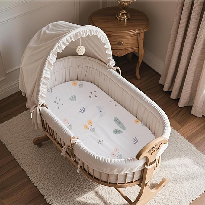 100% Jersey Cotton Bassinet Sheets 17" x 29" Fits Halo BassiNest Swivel Sleeper and 4moms Mamaroo Sleep, Super Soft and Breathable Bassinet Fitted Sheets for Baby, 3 Pack, Green