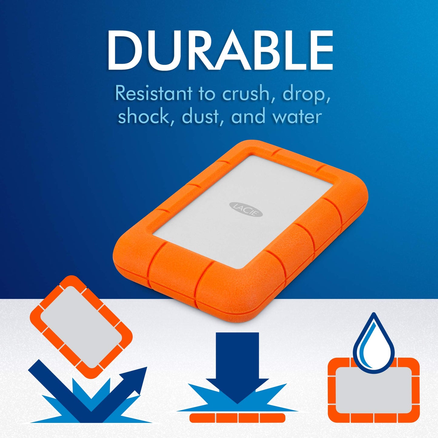 Lacie Rugged Mini, 5T,B Usb 3.0 Portable 2.5 Inch External Hard Drive For Pc And Mac, Orange/Grey, With Rescue Services (Stjj500