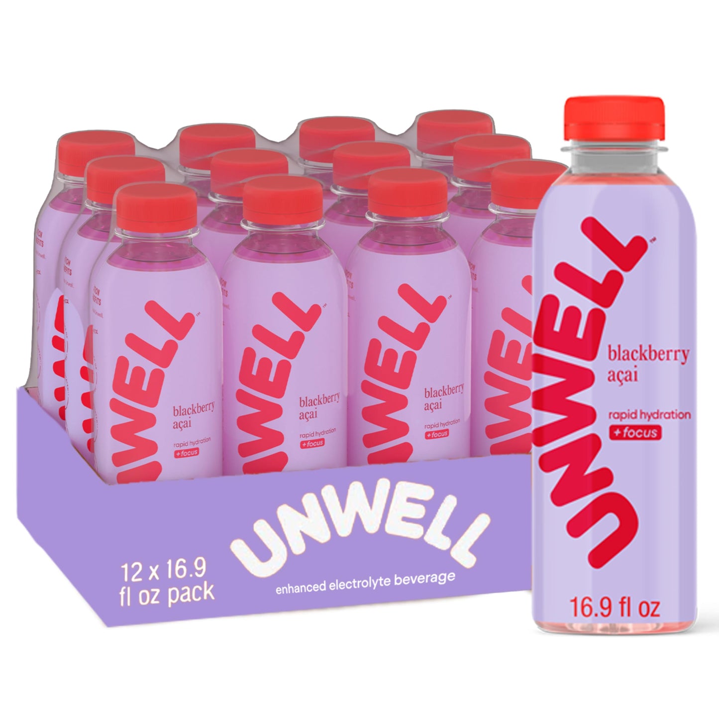 Unwell Hydration Electrolyte Drink For Rapid Hydration + Focus - Blackberry Acai 12 Pack