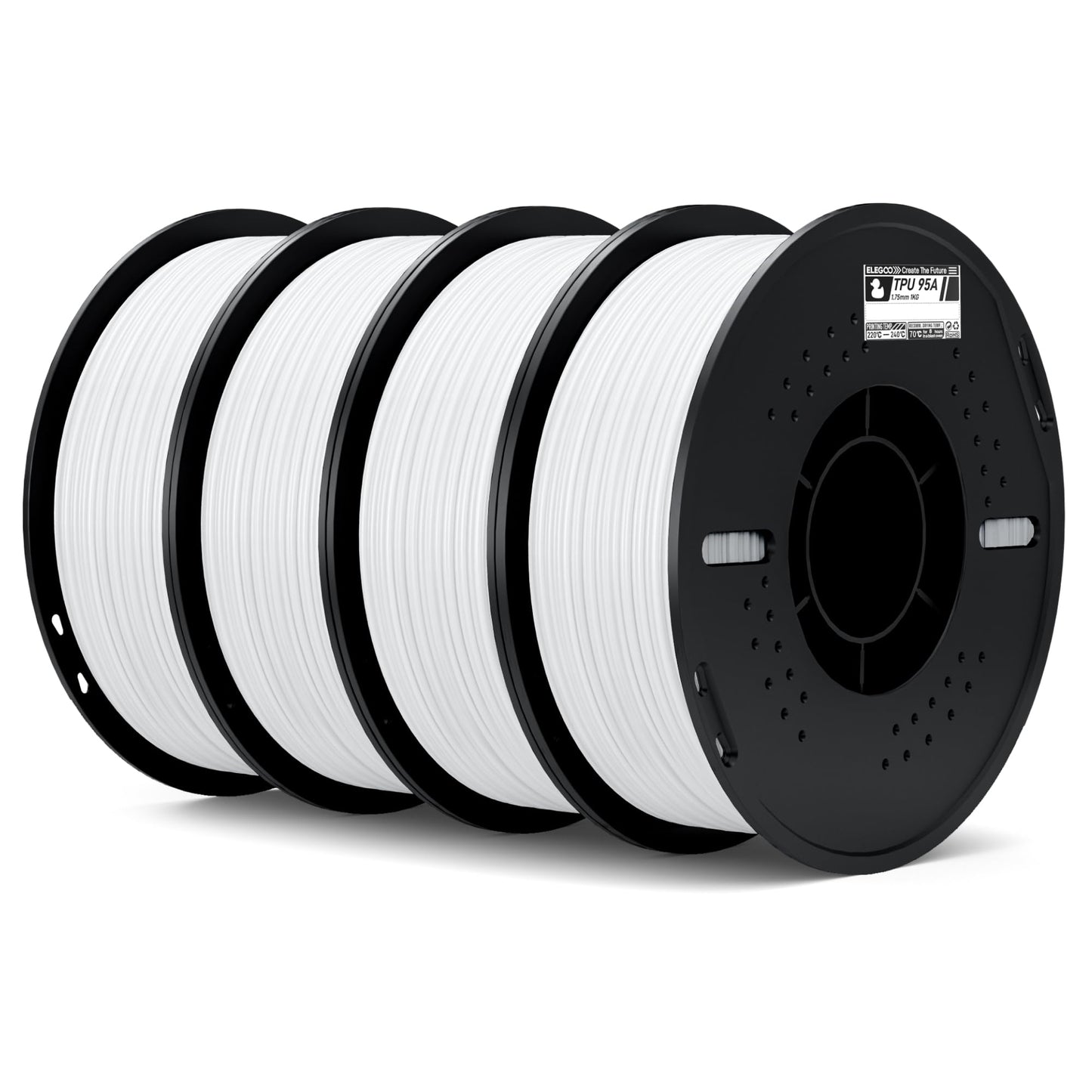 ELEGOO TPU Filament 1.75mm White 4KG, 95A Flexible Soft 3D Printing Filament, 4pcs 1KG Spool(2.2lbs) Fits for Most FDM 3D Printe
