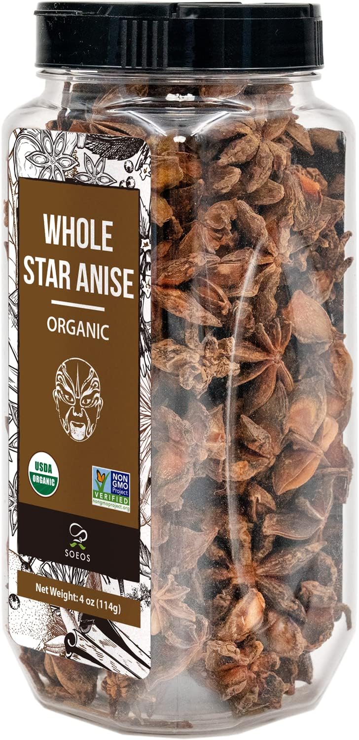 Soeos Organic Star Anise, Whole Star Anise 4 oz (114g), Chinese Star Anise Pods, Star Anise Organic Whole, Non-GMO Verified, Dri