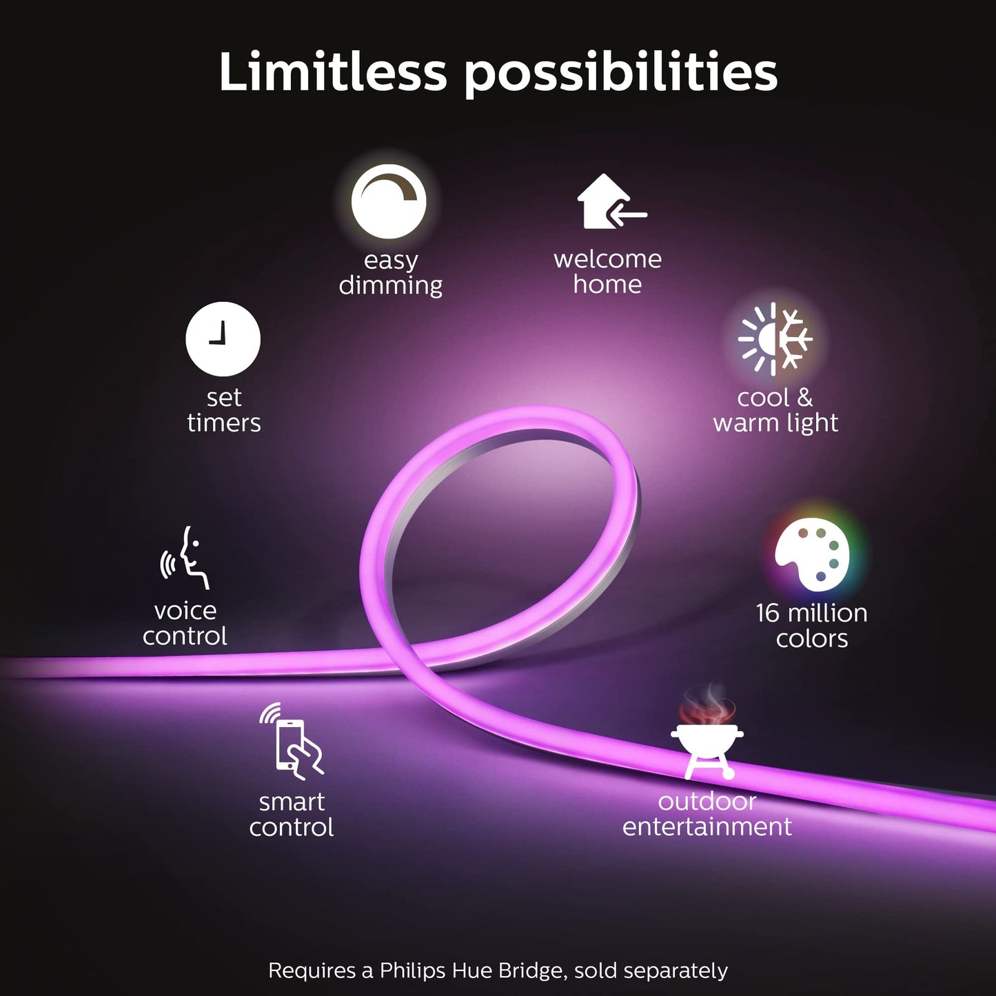 Philips Hue Outdoor Smart LED Light Strip 16-Foot (2 Pack) Multicolor Weatherproof R555912-2