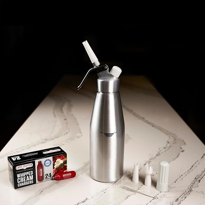 Chef Master 10 Pack N20 Whipped Cream Chargers - 8g Professional Nitrous Oxide Cartridges - Premium Whip Cream Charger Cartridge - Made in EU - Food-Safe Steel & Universal Fit for Dispensers - 90060