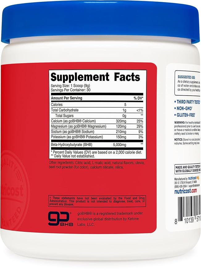 Nutricost BHB Salts Drink Mix (30 Servings, Fruit Punch Flavored) (5G BHB Per Serving) - 0G Total Sugars, Vegetarian Product
