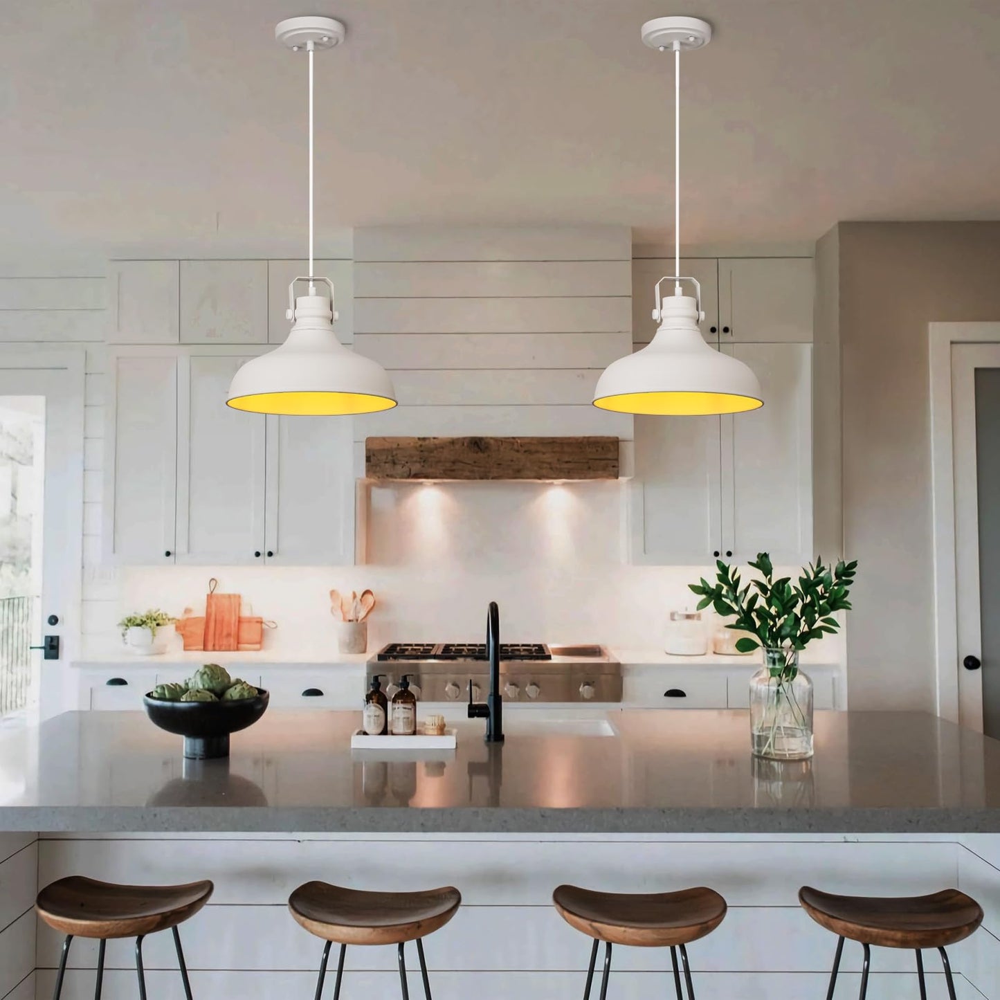 Alaislyc White Farmhouse Pendant Lights Matte Pendant Lighting For Kitchen Island Industrial Adjustable Height Vintage Dome Hanging Light Fixtures For Barn Dining Room 3 Packs