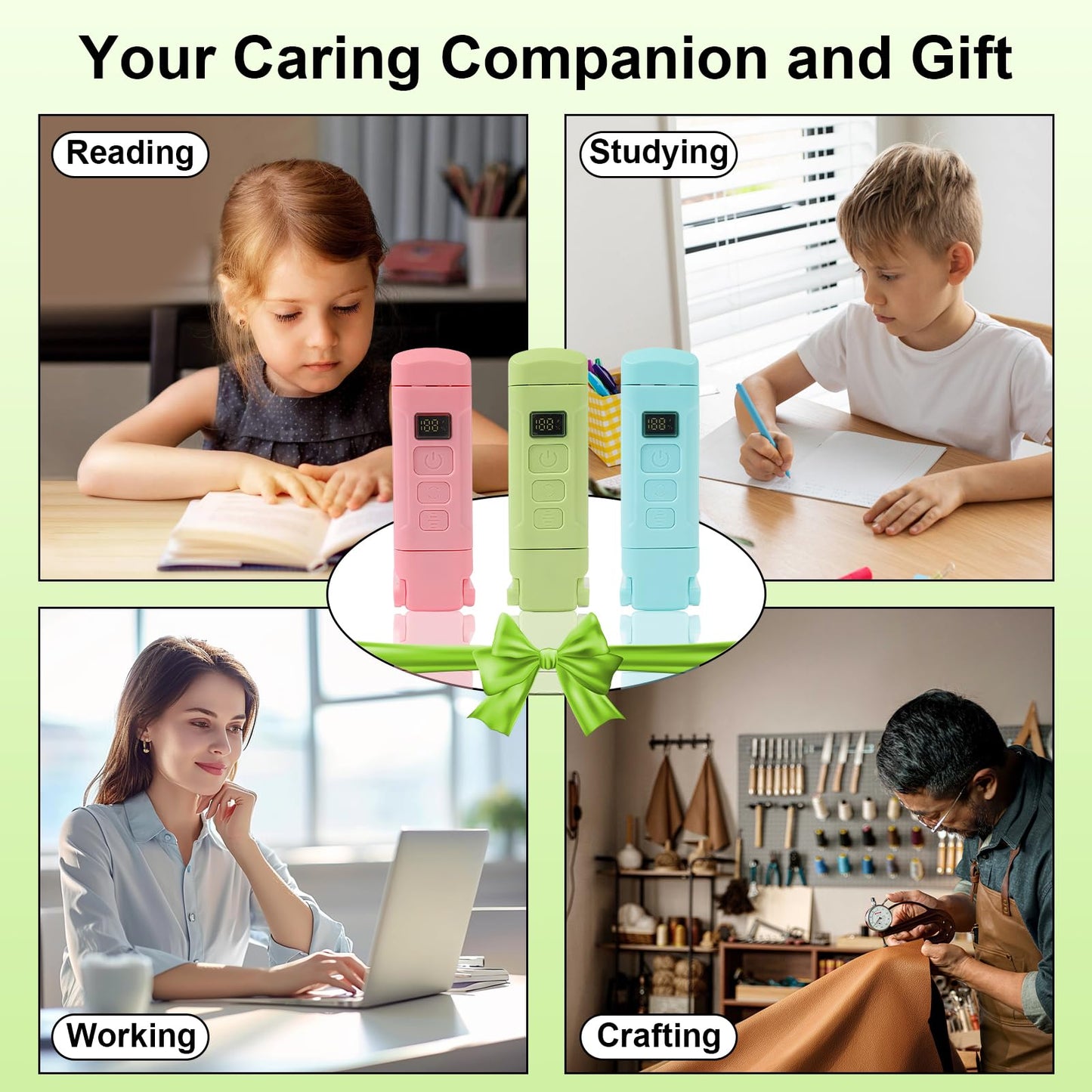 24 Led Rechargeable Book Light For Reading In Bed-Eye Caring 3 Color Temperatures 80 Hrs Runtime Lightweight Clip-On Lamp Perfect For Kids Book Lovers And Student Gift (Green Digital-Timer)