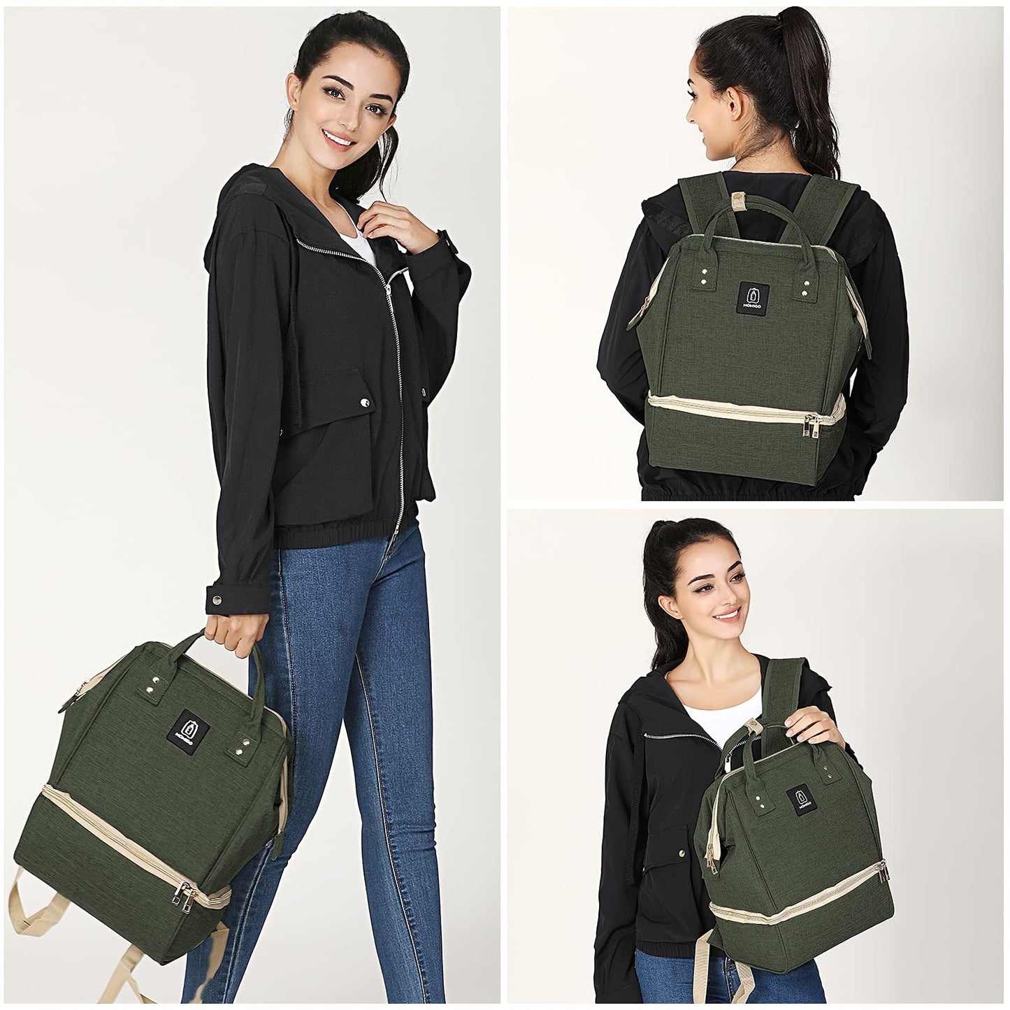 Breast Pump Backpack - Cooler and Moistureproof Bag Double Layer for Mother Outdoor Working Backpack with USB Charging Port, Large (Amy Green)