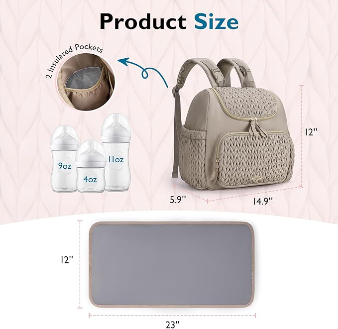 mommore Diaper Bag Small Diaper Backpack Stylish Baby Travel Backpacks with Insulated Pockets, Changing Pad, Stroller Straps