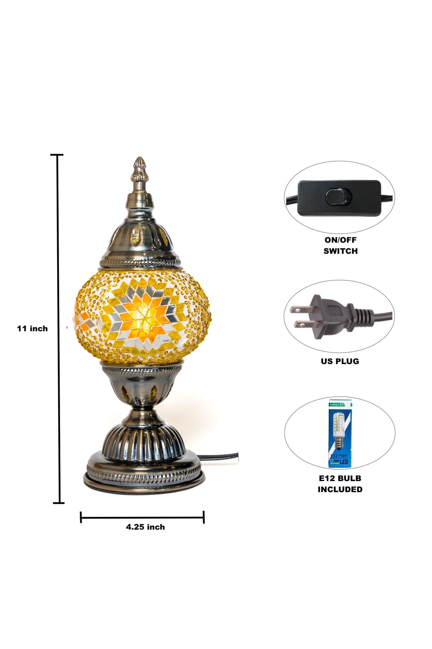 KRAFTSTORIES Turkish Mosaic Lamp Kit DIY Glass Table Lamp Antique Bronze Base Amber Sultan