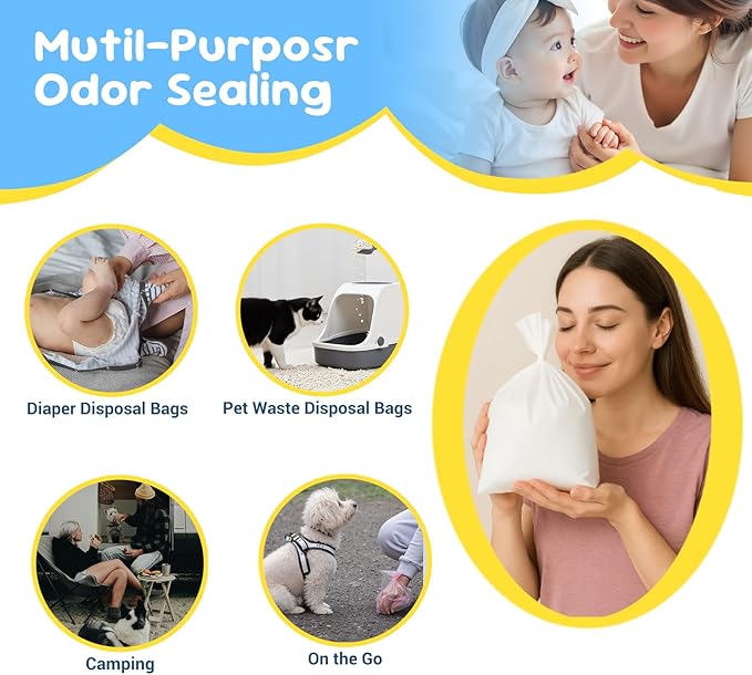 Odor Sealing Baby Diaper Disposable Bags - L/90 Counts Unscented, Large Capcity Diaper Sacks for Home, Travel & On-the-Go Use (Color:White)