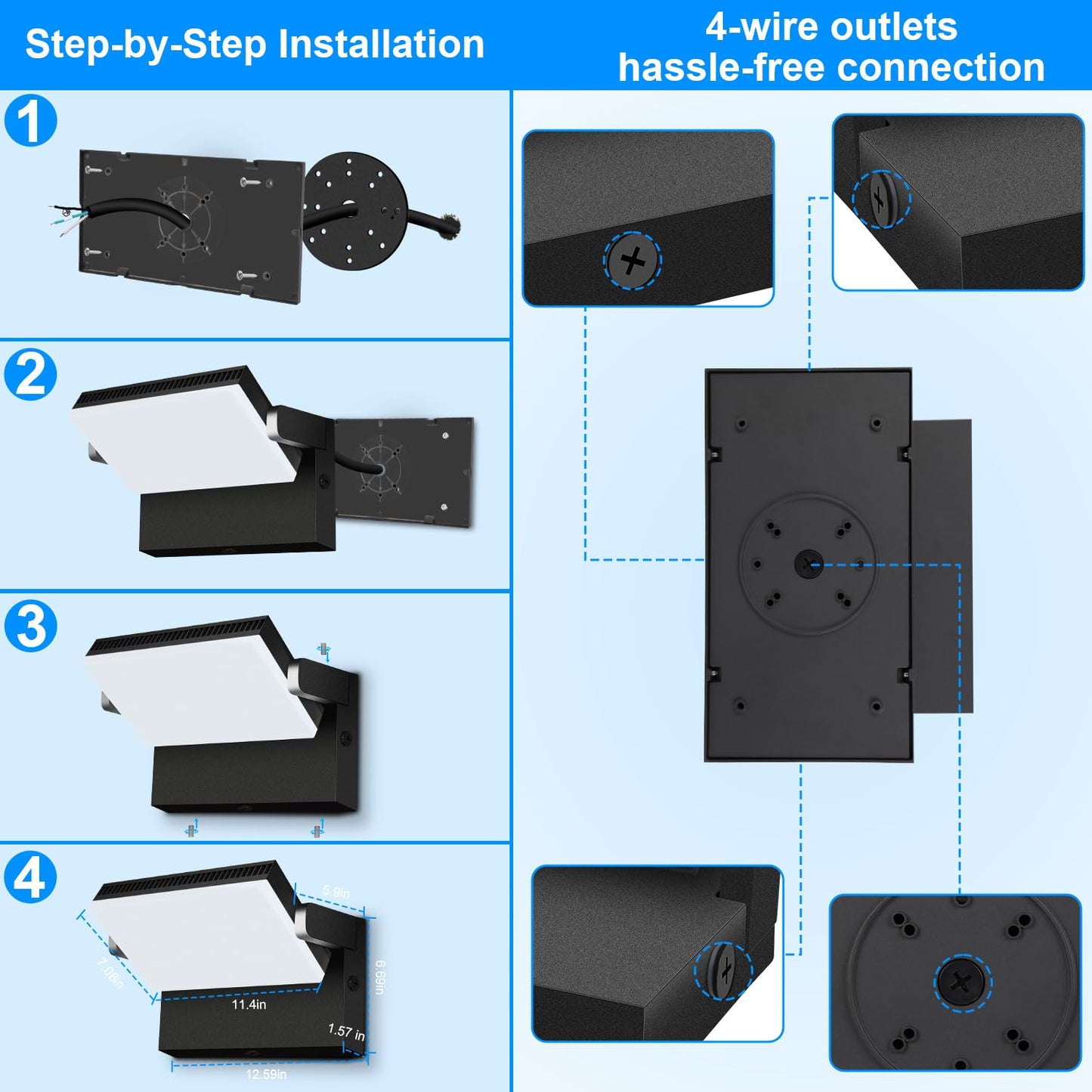 ledmo 150W Outdoor LED Wall Pack Light, 21000lm, 5000K, Rotating, Black, Model LED1377