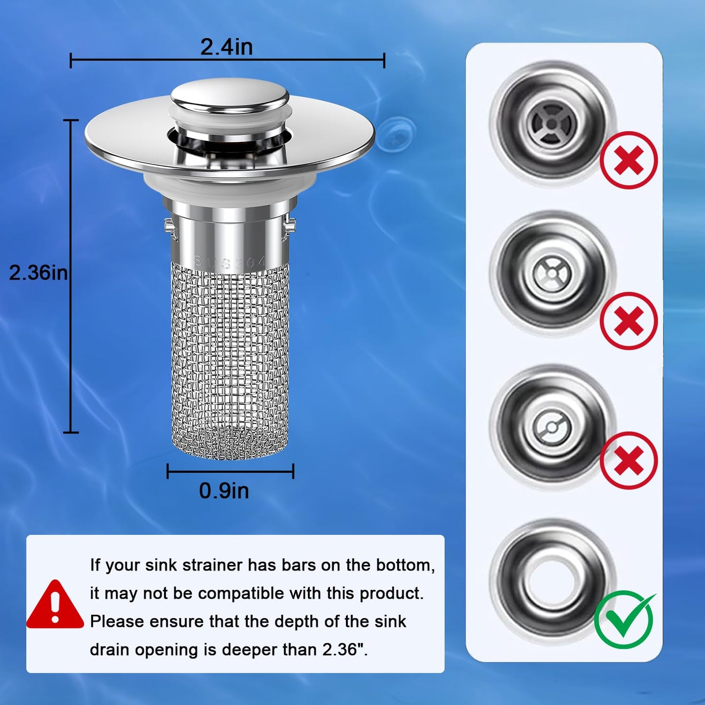 Sink Stopper Hair Catcher, Pop-up Sink Drain Strainer with Removable Stainless Steel Strainer Basket Hair Catcher, Bathroom Sink Strainer for Bathroom Sink Stopper Replacement