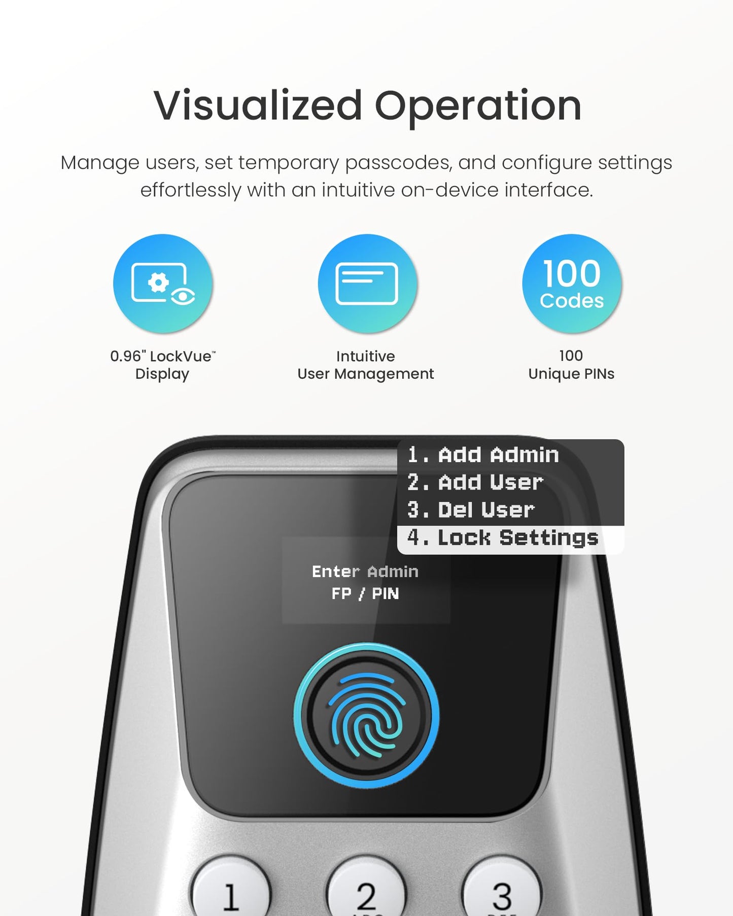 DESLOC C110 Keyless Entry Door Lock with 2 Lever Handles&Smart Screen, Digital Smart Front Door Lock Set, Fingerprint Door Locks, Keypad Deadbolt, Auto-Lock, Backlit Keys, Passage Mode, IP54 Silver