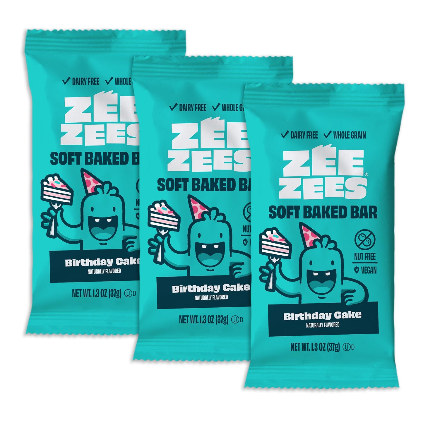 Zee Zees Birthday Cake Soft Baked Snack Bars, 1.3 oz, 30 pack, Nut Free, Whole Grain, Safe for School, On-The-Go, Kosher, Allerg