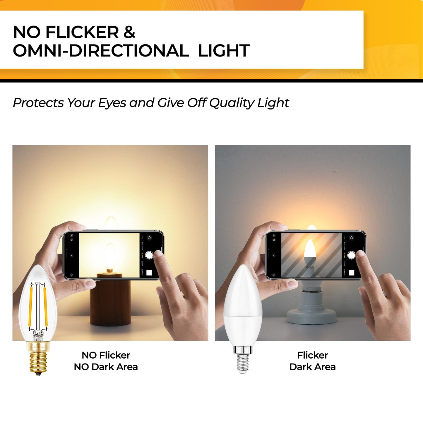 Hizashi Candelabra LED Light Bulbs 25W Dimmable 90+ CRI 200LM Soft White 2700K B10 E12 12 Pack
