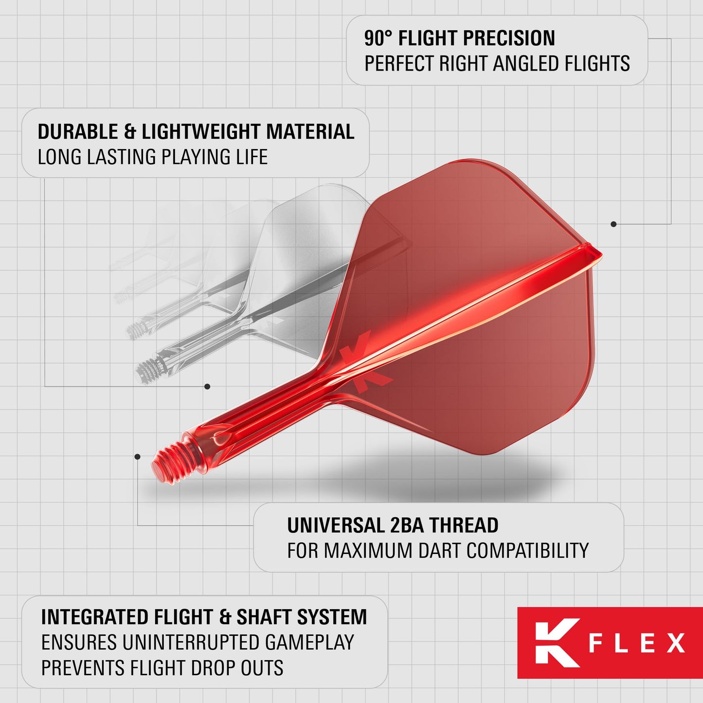 Target Darts K Flex Integrated Dart Flights And Shafts No.2 Red (Intermediate) | Pack Of 3 K-Flex - No2 Kflex All In One Moulded Dart Flight & Stem | Professional Dart Accessories