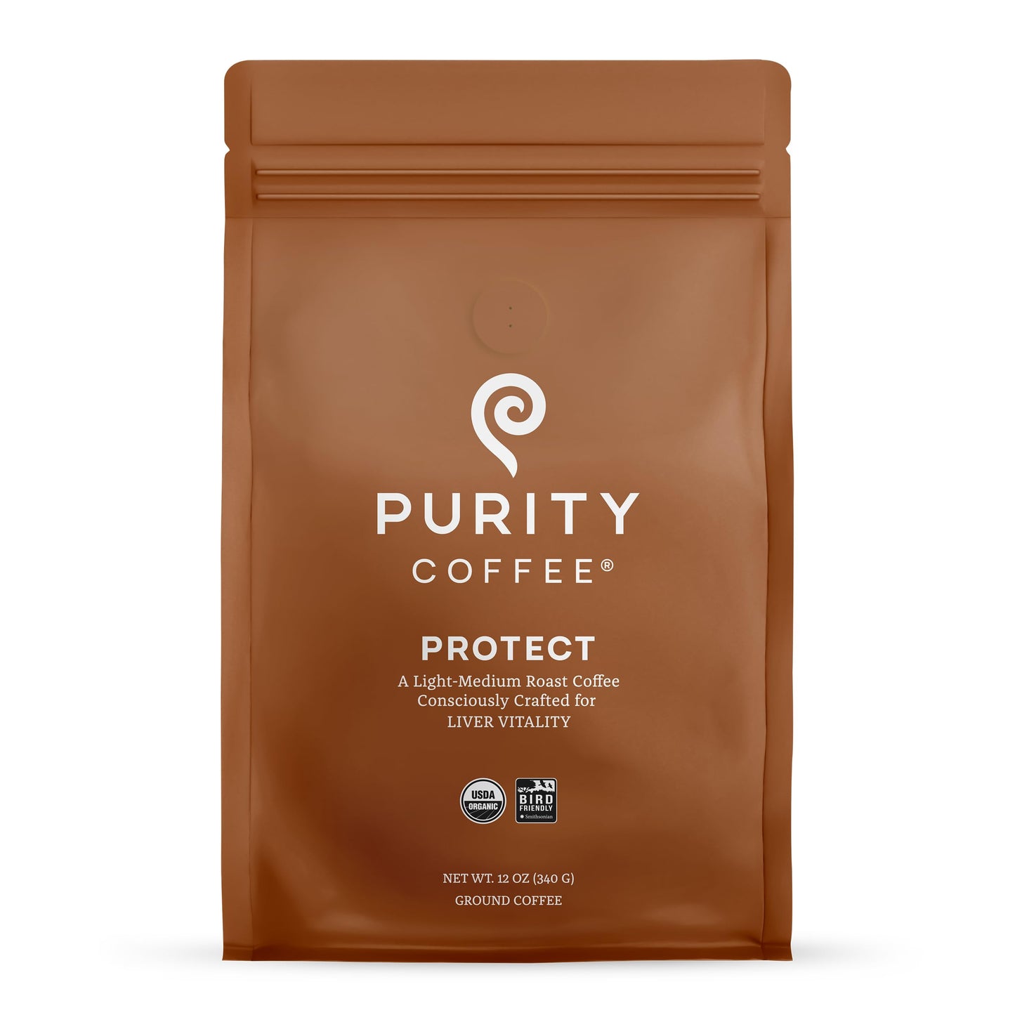 Purity Coffee PROTECT Light-Medium Roast Ground Coffee for Liver Vitality - USDA Organic and Third-Party Tested for Antioxidants Mold Mycotoxins and Pesticides - 12oz (Purity Protect light_roast) | Ground| PROTECT