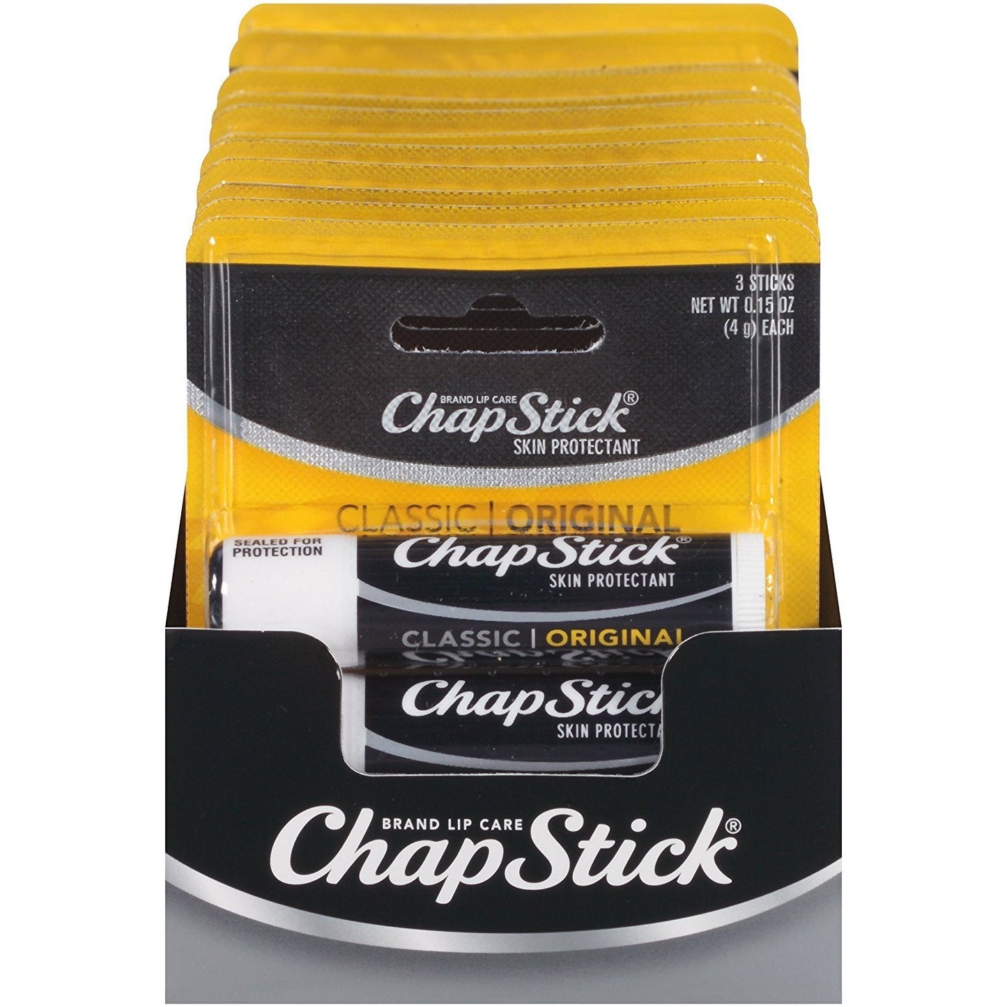 ChapStick Classic Original Skin Protectant (3-Count (Pack of 4), 0.15 Ounce Each)