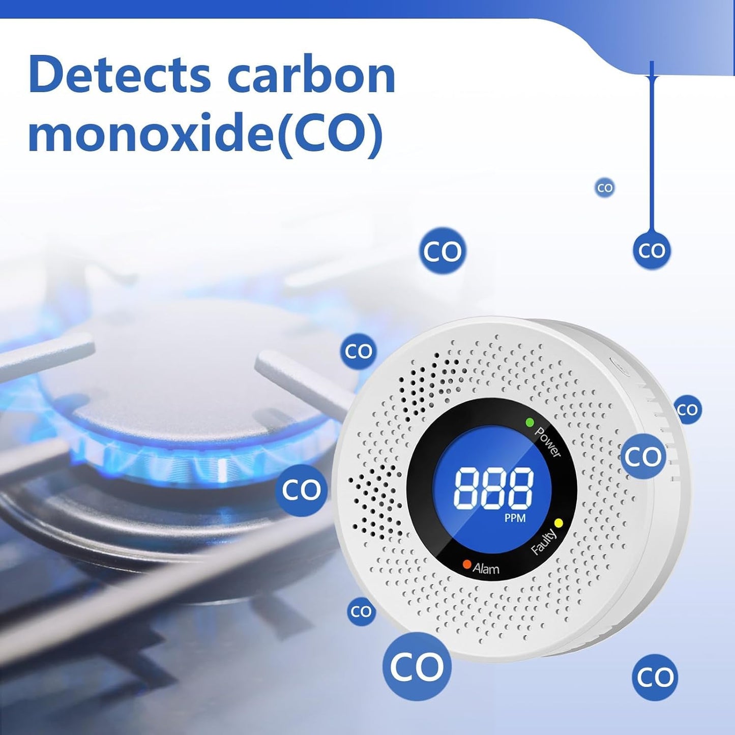 Carbon Monoxide Detectors, Travel Carbon Monoxide Detector Battery,Replaceable Battery Operated CO Detector Alarm with Digital Display for Warehouse, Kitchen, Restaurant,Hotel, Garage, 3 Packs