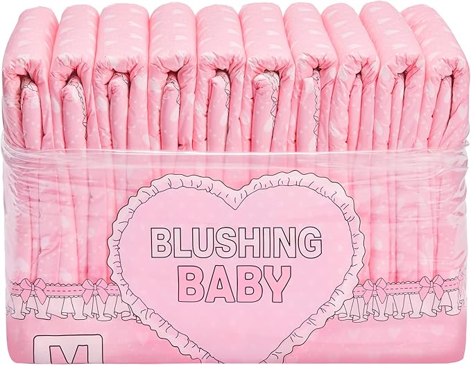 Littleforbig Printed Adult Brief Diapers 10 Pieces - Blushing Baby Pink(L)