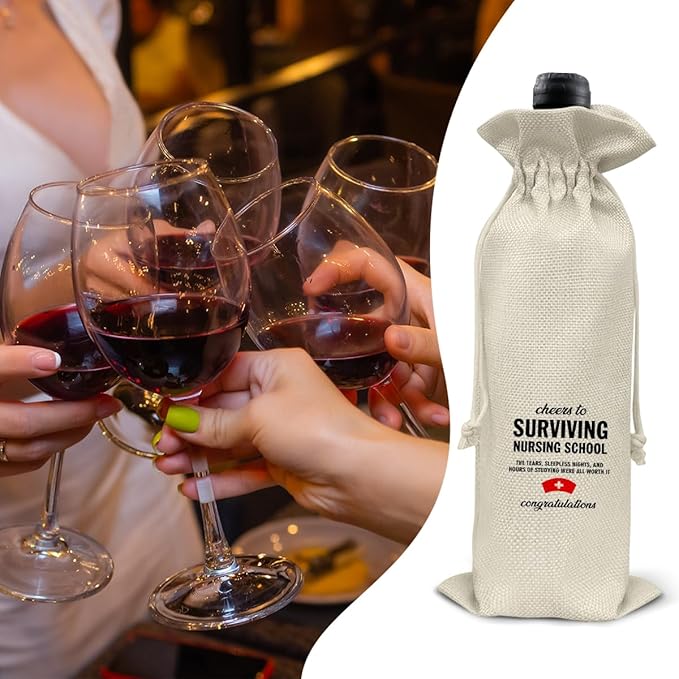HOIJAUMAI Nurse Graduation Gift Nursing Graduation Wine Bag Surviving Nursing School Wine Gift Bags for Nursing Students Women Her