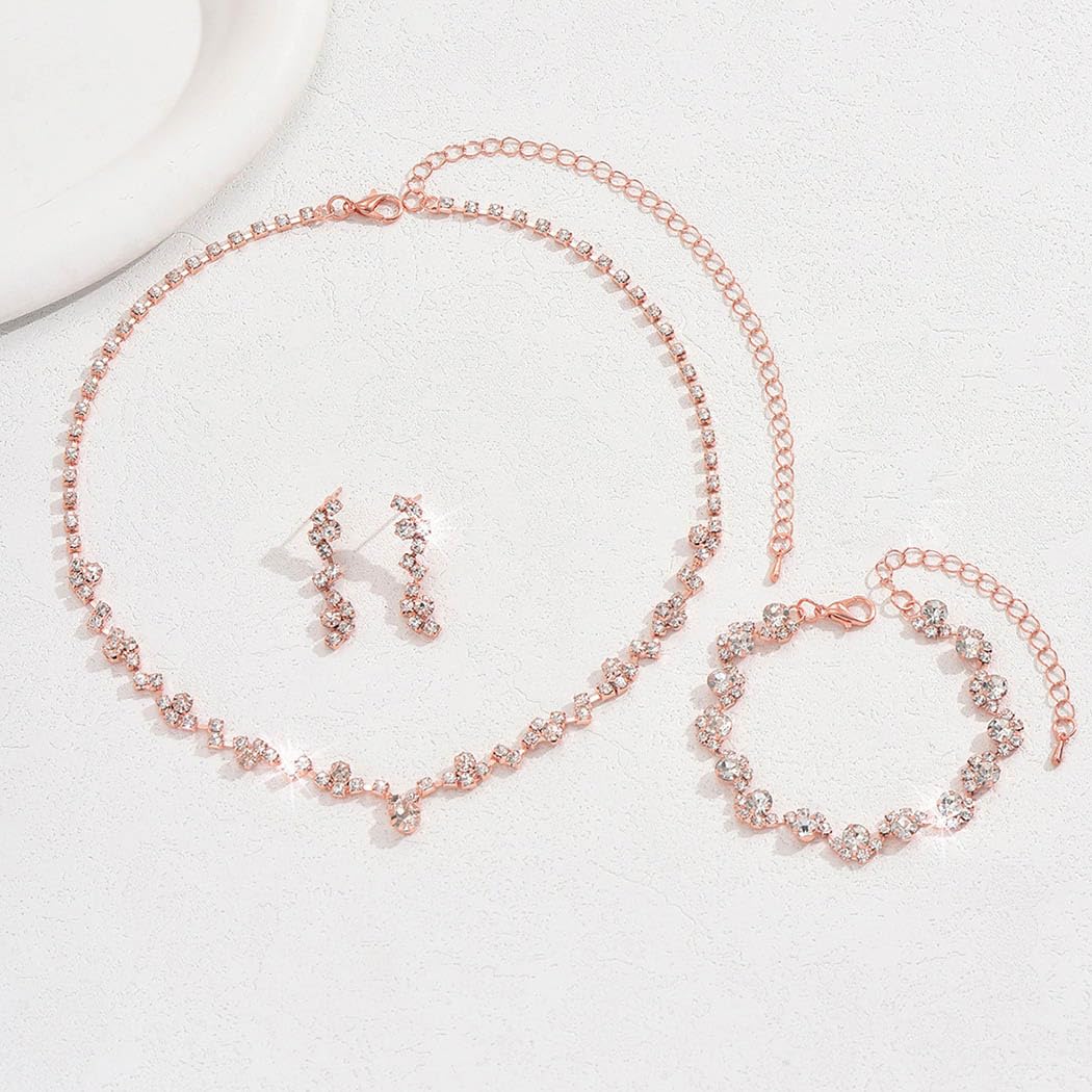 Unicra Rhinestone Necklace Earrings Set Bridal Wedding Jewelry Sets Prom Costume Jewelry Set for Women and Brides