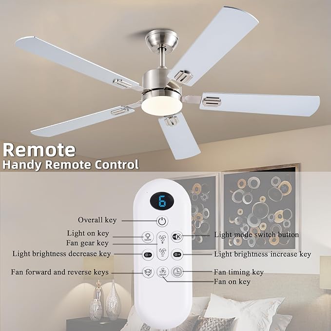 56 inch Ceiling Fans with Lights and Remote/App Control, DC Reversible Motor, Dimmable, Double-Side Blades, 6 Speeds Low Profile Modern Ceiling Fan for Livingroom, Indoor/Outdoor(Nickel)