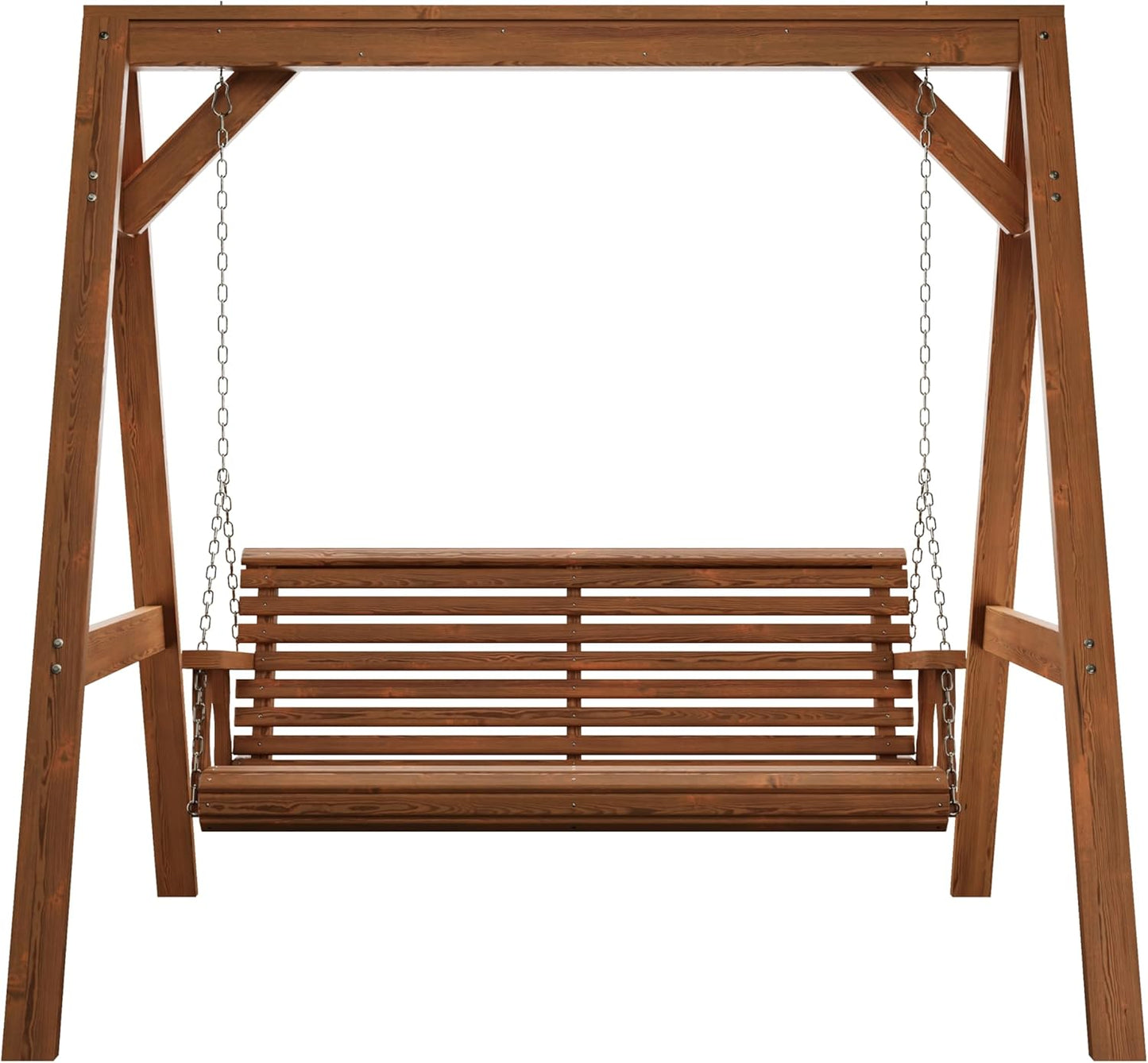 Amish Casual 6 Foot Roll Back Swing with A-Frame Stand in Oak - Freestanding Wood Porch Swing for Patio, Yard or Garden