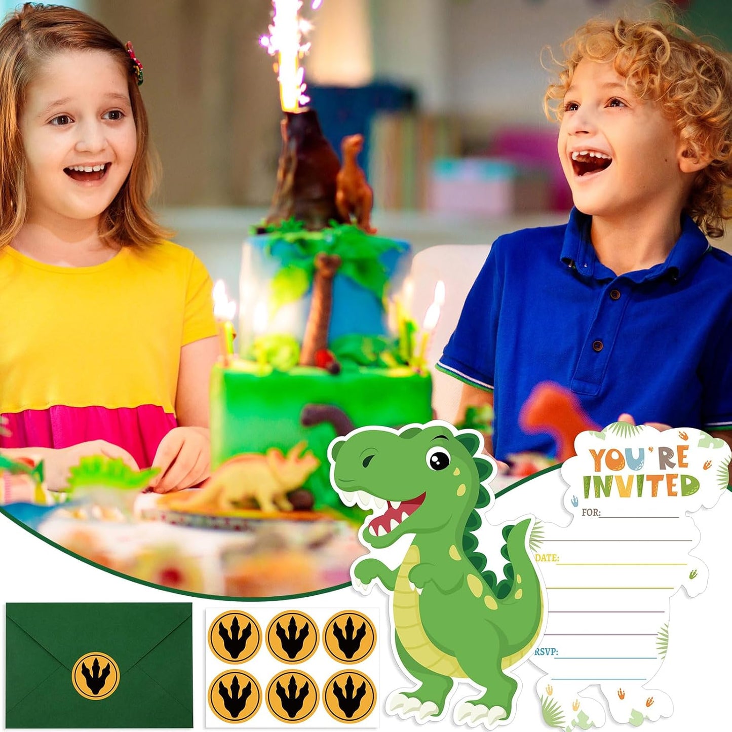 30 Sets Dinosaur Birthday Party Invitations Cards with Envelopes Stickers Dinosaur Footprints Jungle Themed Invitations for Boy Kids Birthday Dinosaur Party Supplies Decoration
