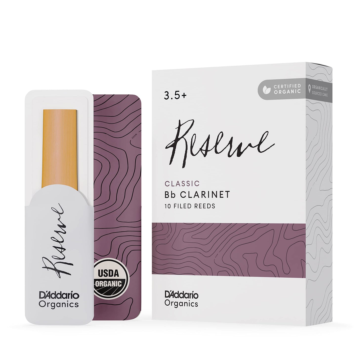 DAddario Organic Reserve Bb Clarinet Reeds - Reeds for Clarinet - Individually Sealed - 2.5 Strength, 25 Pack