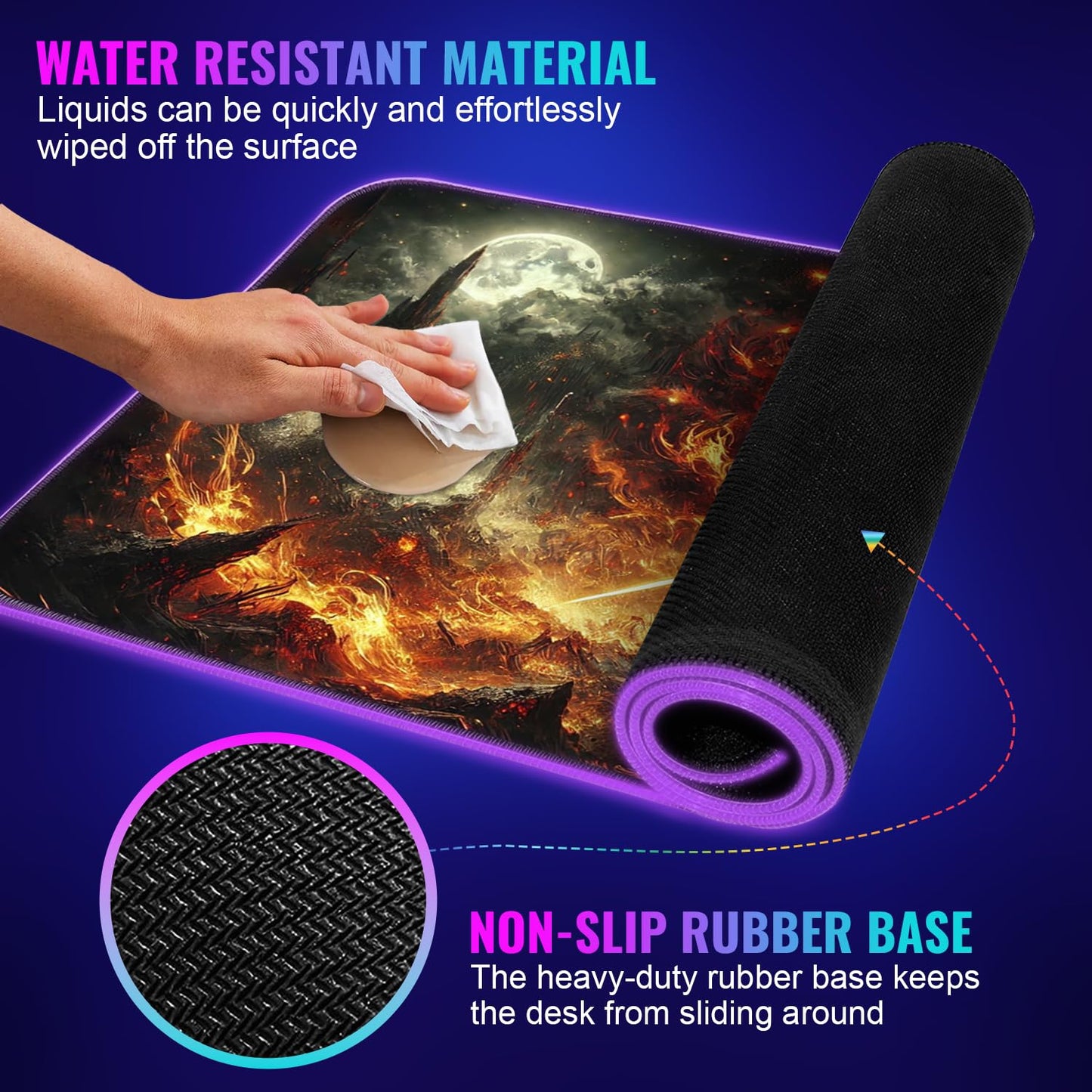 Nexus Elite Gaming Mouse Pad - Desk Mat Gaming Mouse Pad , Medium Extra Large Extended Big Long Huge XL XXL and XXXL RGB LED Light Mousepad For a Computer , PC Mats Mousepads Hellfire Crusader