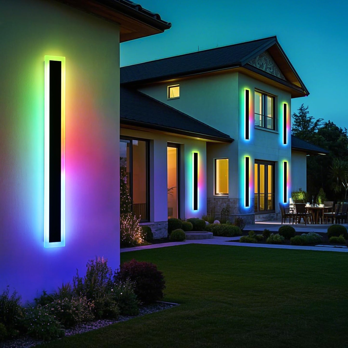 Mikeru RGB LED Wall Lights, 2-Pack, Dimmable, 31.4in Outdoor Sconces, IP65 Waterproof, Aluminum, Model FTBD-2