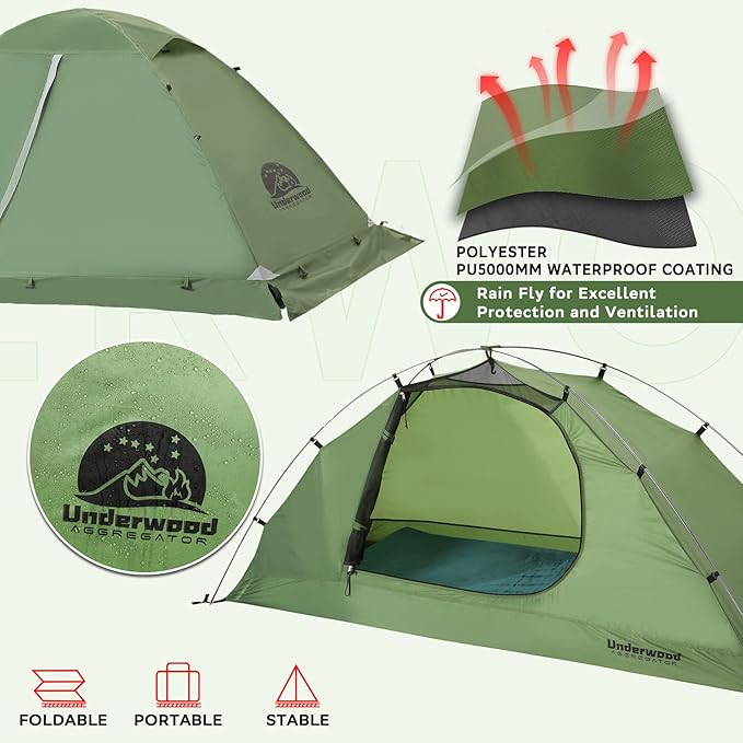 1/2 Person Backpacking Tent for 4-Season - Winter Waterproof Tent for One Person, Lightweight Camping Tent for Backpacking, Easy Set Up Cold Weather Tent by Underwood Aggregator