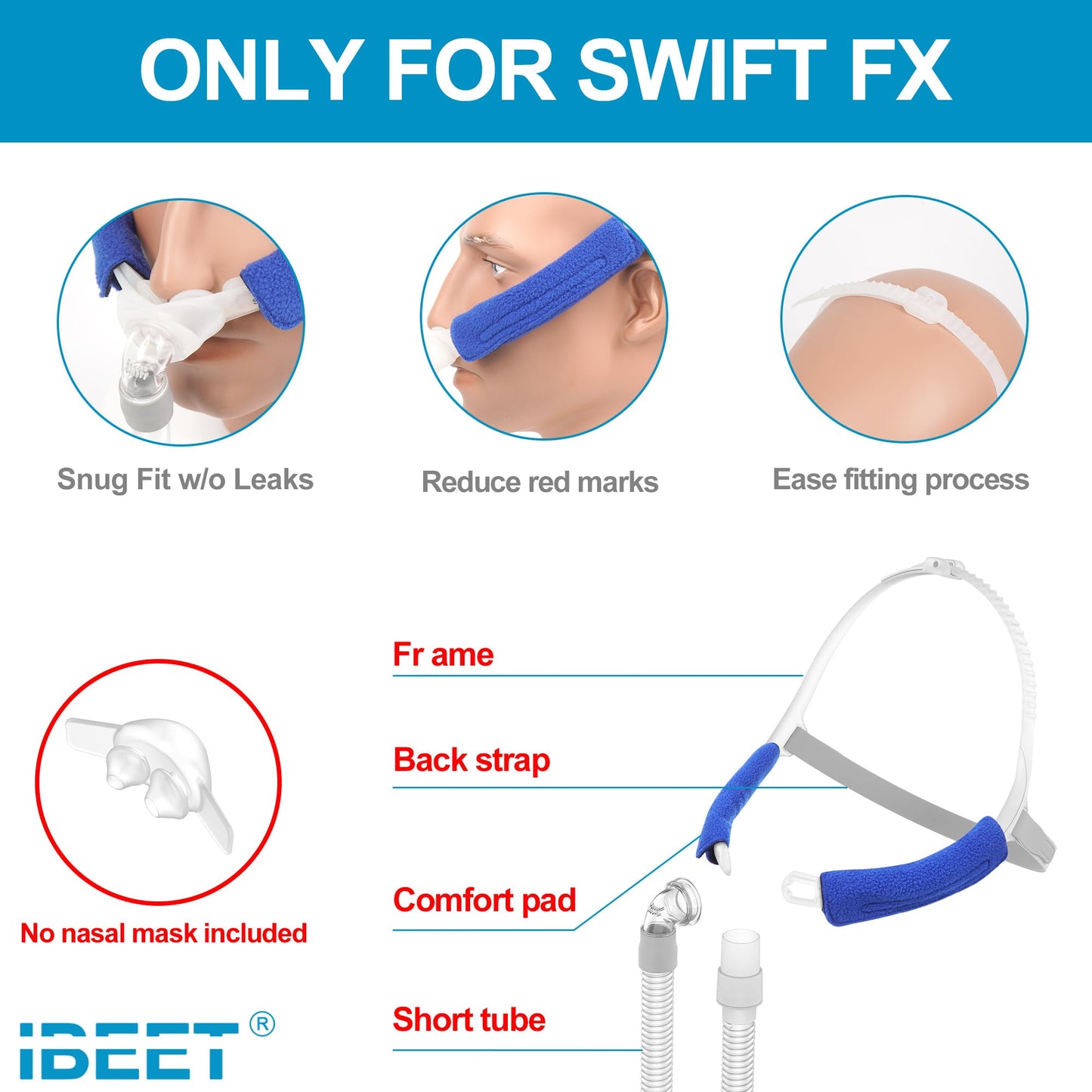 Replacement Frame Headgear Tubing for Swift FX - Upgrade for More Quiet Comfortable Use, IBEET Replacement Supplies for Swift FX Pillow