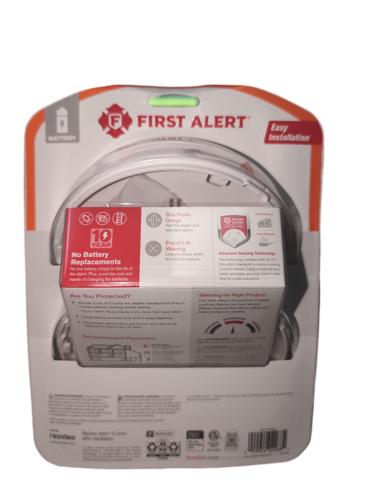 First Alert 10 Year Photoelectric Smoke Detector 2 Pack, No Battery Replacements