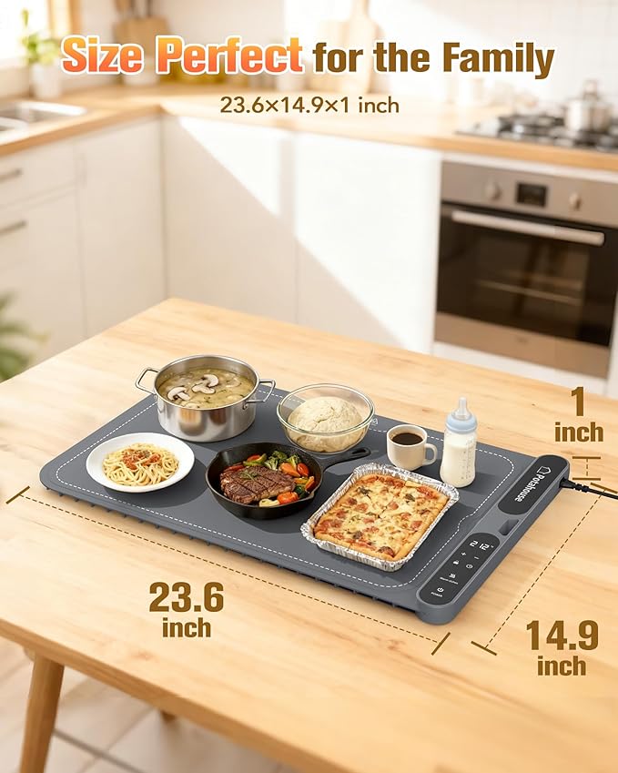 Food Warming Mat, 5s Fast Heating,Electric Warming Tray with 7 Temp 8 Timer Settings,Rollable & Portable Food Warmer for Parties,Buffet,Home and Travel Use, 23"x15"