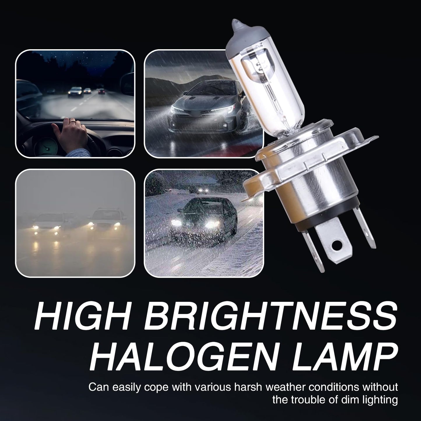 Awlbed 2 Pcs Car Halogen Fog Light Bulb 12V 55W Waterproof Glass Vehicle Spotlights Replacements Universal Automotive High Beam Lighting Accessories For Truck Suv Car (White Light #H4)